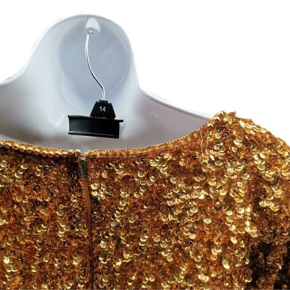 Vintage Gold Silk Dress Hand Embellished with Gold Beads and Sequins | Joseph Le - Picture 3 of 6